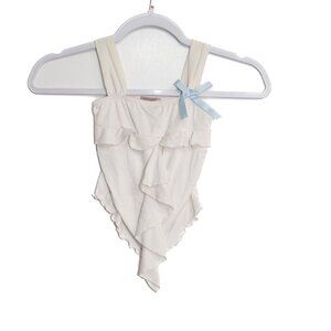 Kiddo Size 4 Baby Girls Ruffled Sleeveless Top With Blue Bow Accent